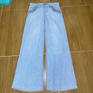 VTG Y2K Ingni Jeans Light Wash Blue Wide Leg Women’s Size M Pocket